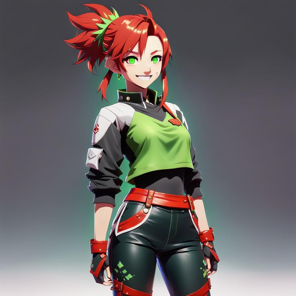 Anime Girl with Red Mohawk in 3D Art Style