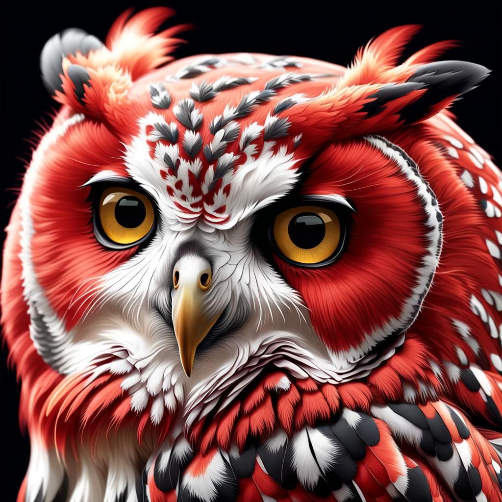 Mesmerizing Red and White Owl: High-Resolution Masterpiece