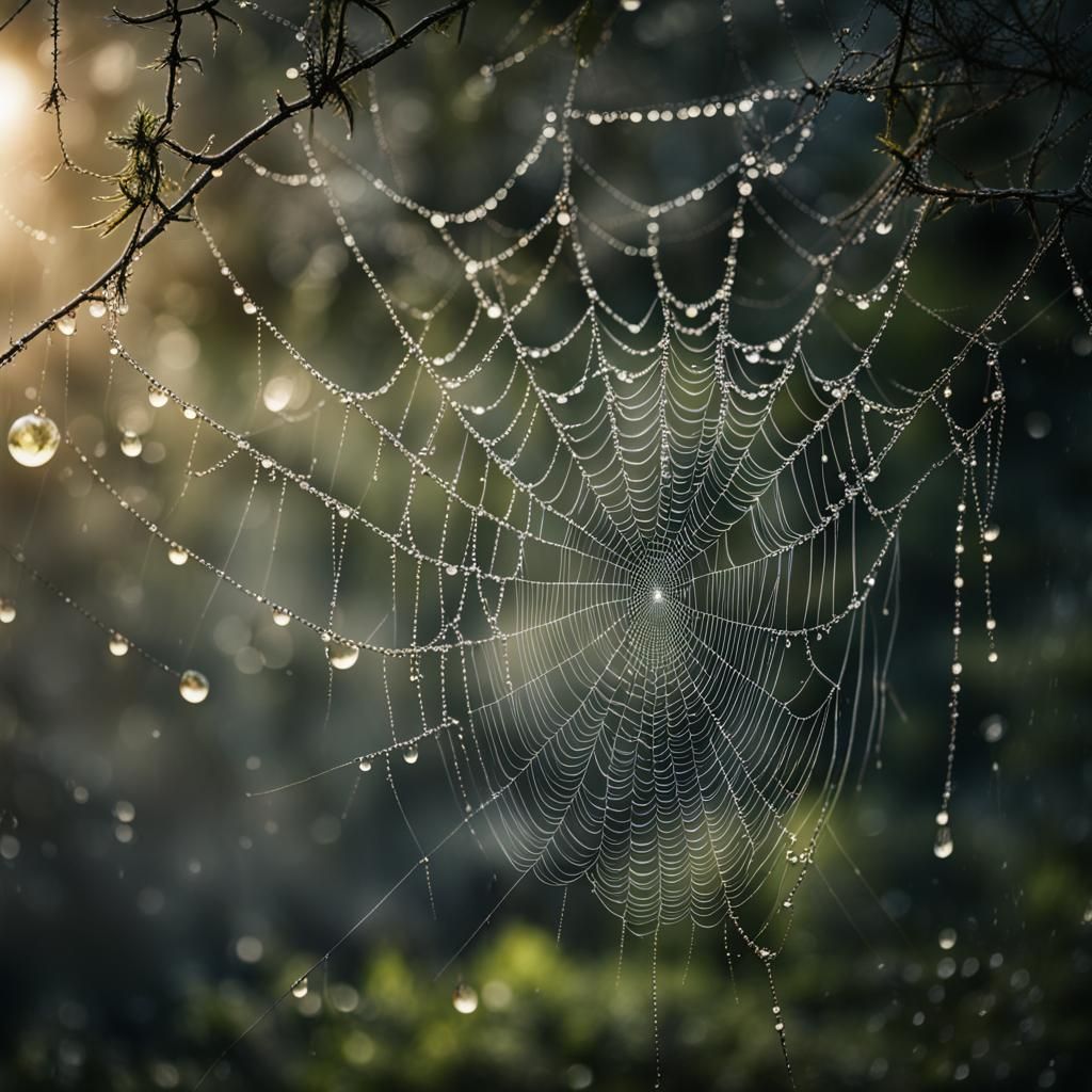 Sparkling Spiderweb After Rain, Digital Matte Painting