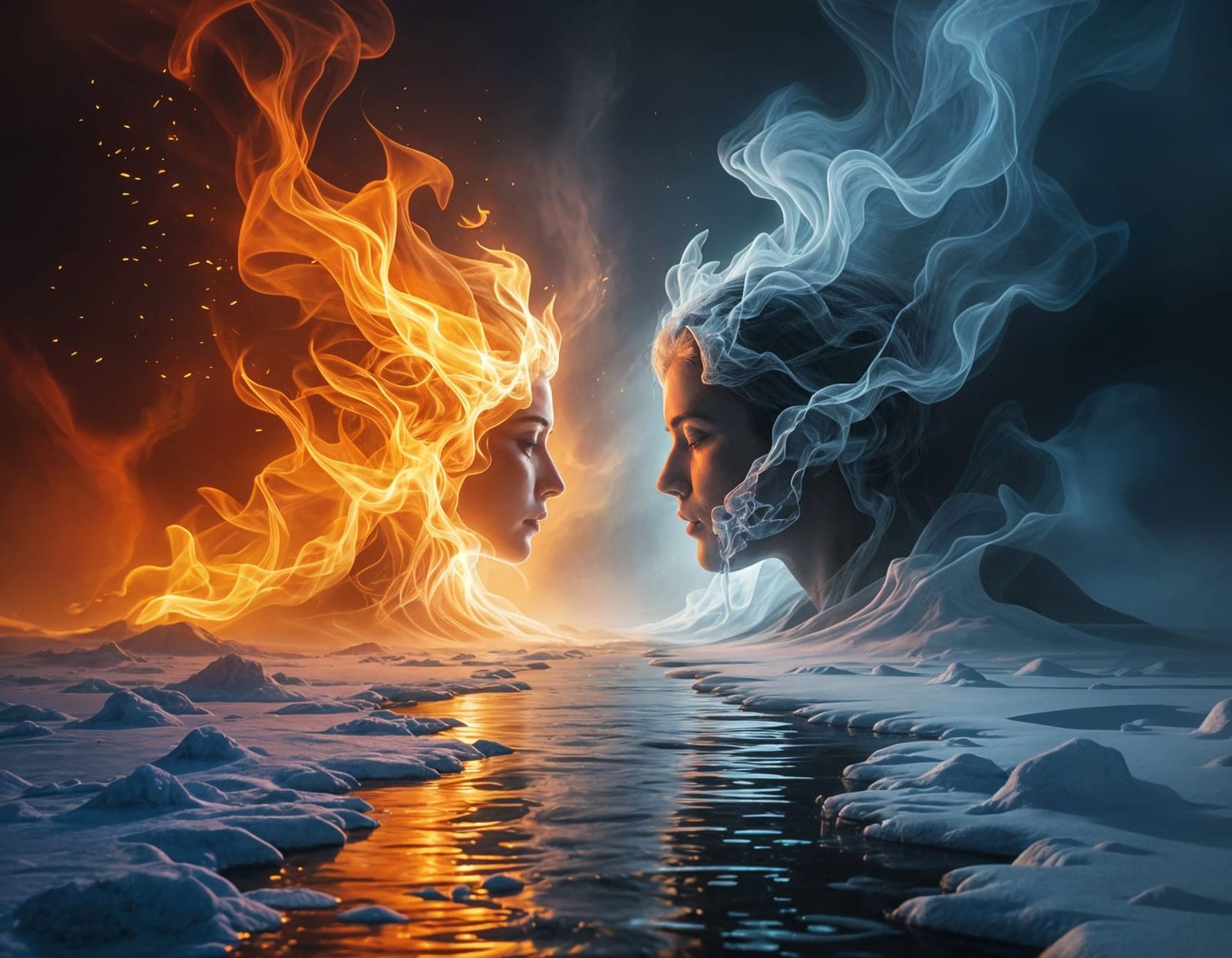 Fire and Ice: Double Exposure in Neon Light