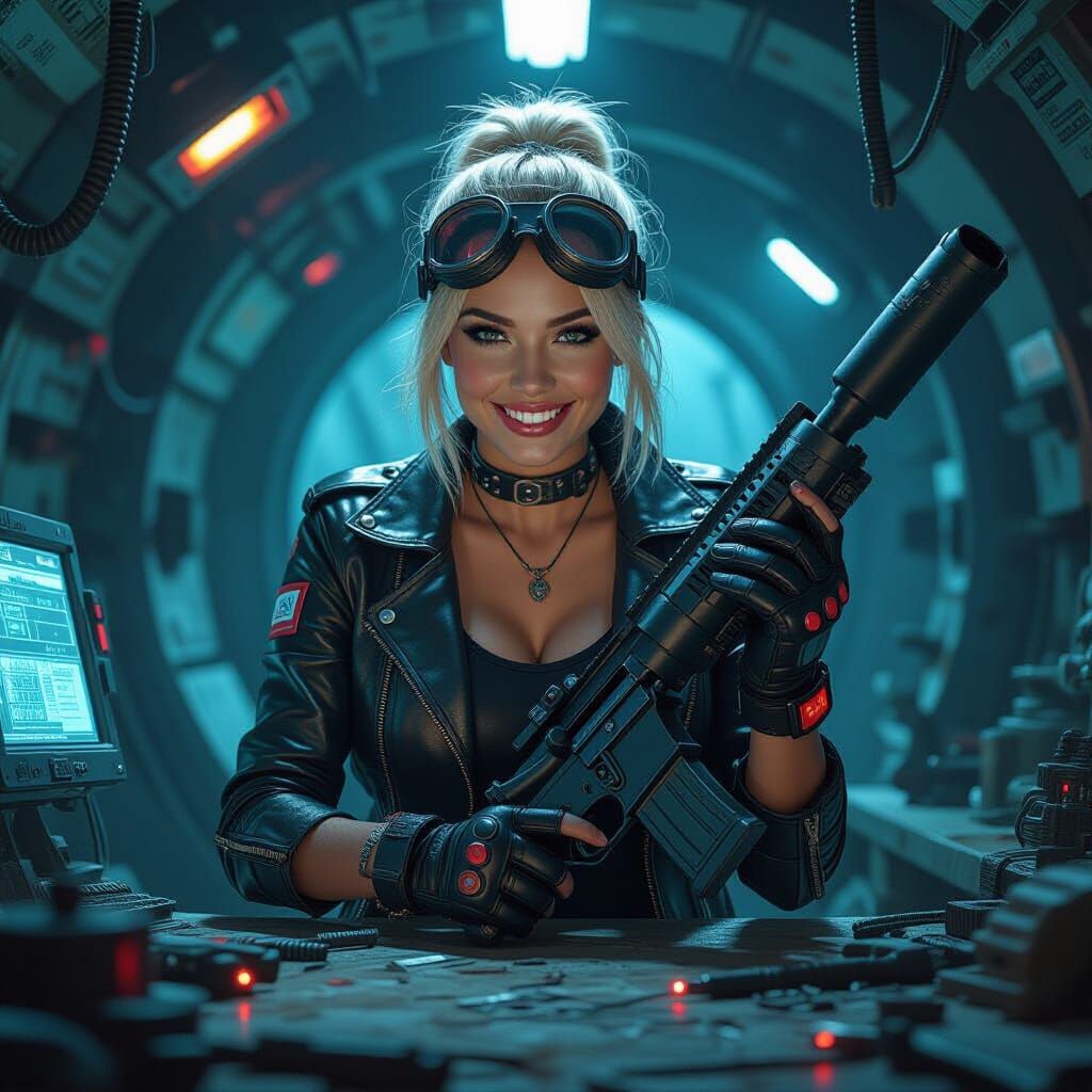 Hyperrealistic Vault Dweller Tinkering in Underground Worksh...