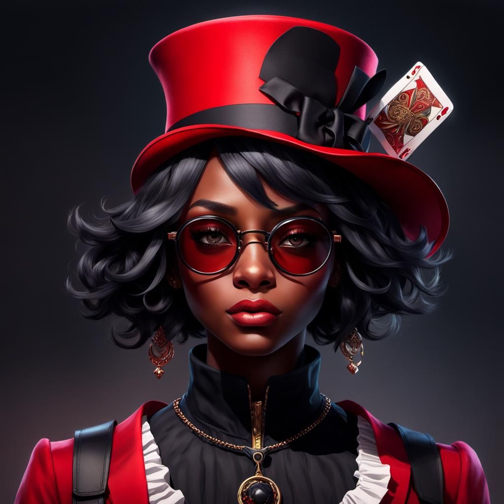 Teenage Girl in Mad Hatter Attire: Digital Art Portrait