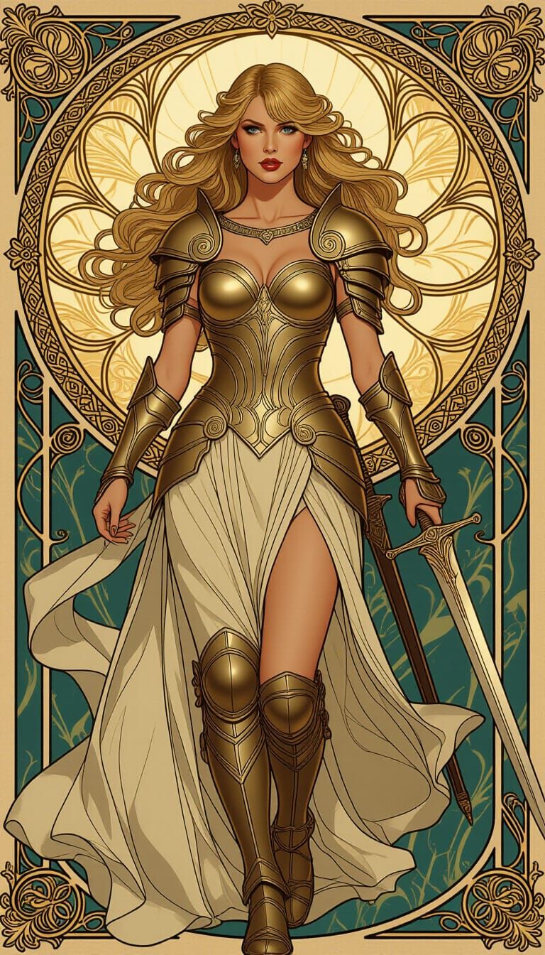 Warrior Angel in Art Nouveau and Digital Style