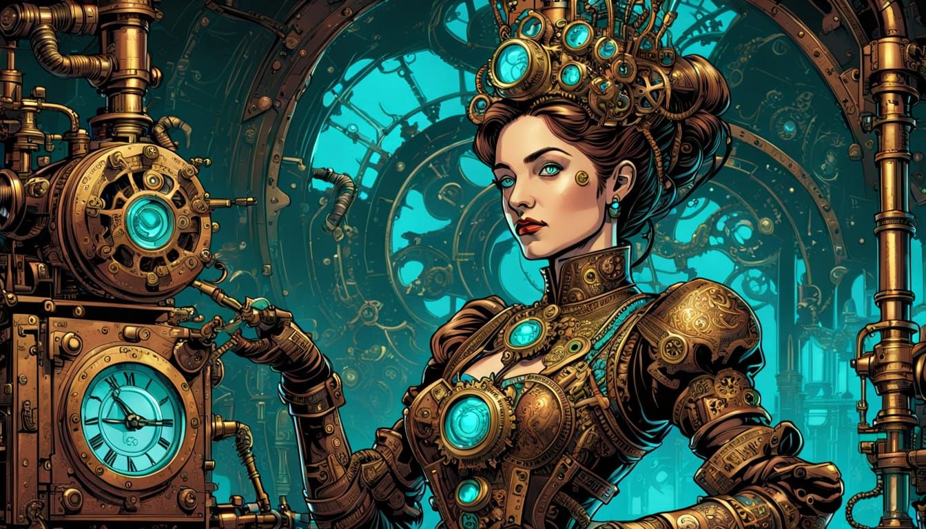 Steampunk Victorian Queen with Mechanical Augmentations