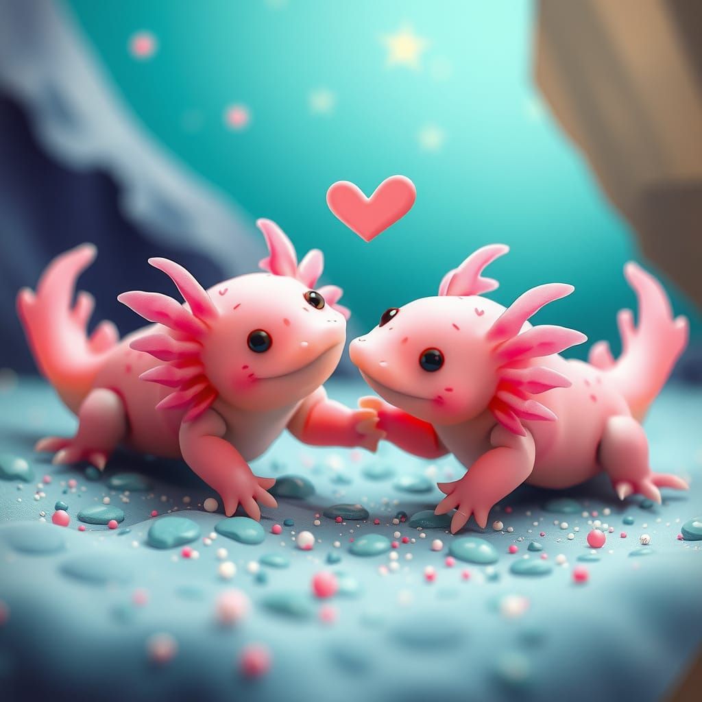 Adorable Axolotls in Tender Embrace