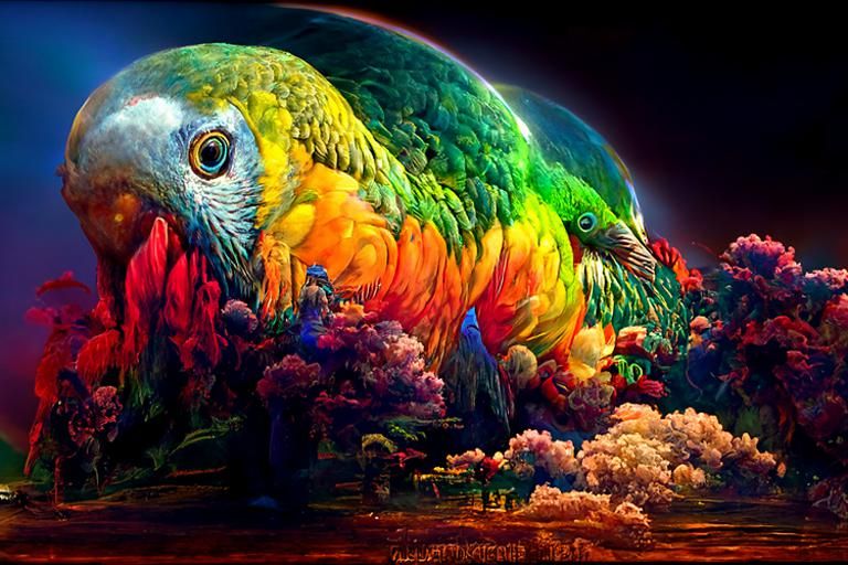 Giant Parrot Fractal Art in Vivid Colors