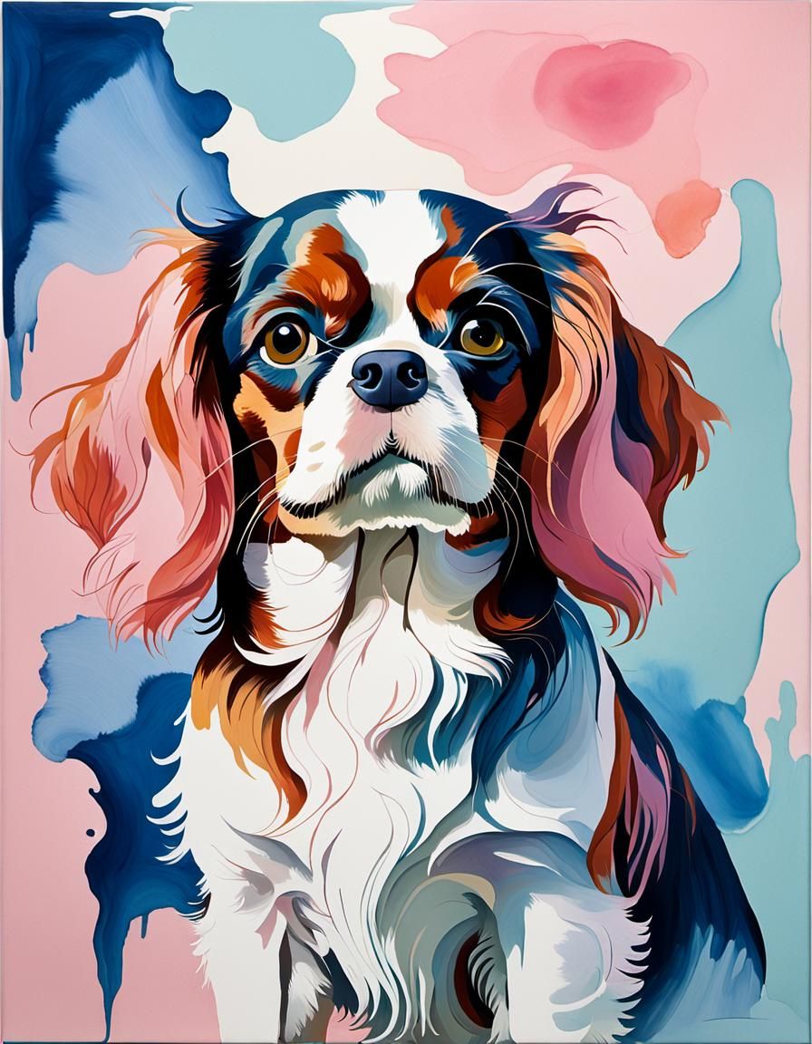 Cavalier King Charles Spaniel Portrait in Abstract Expressio...