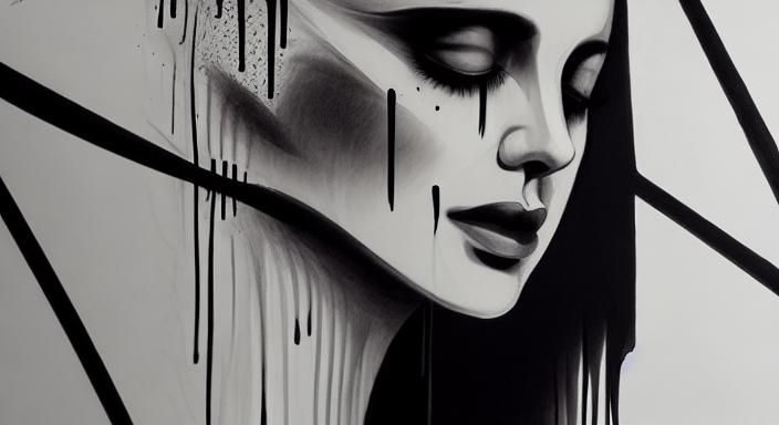 Sad Girl in Rain: Cross Hatching Vector Fractal