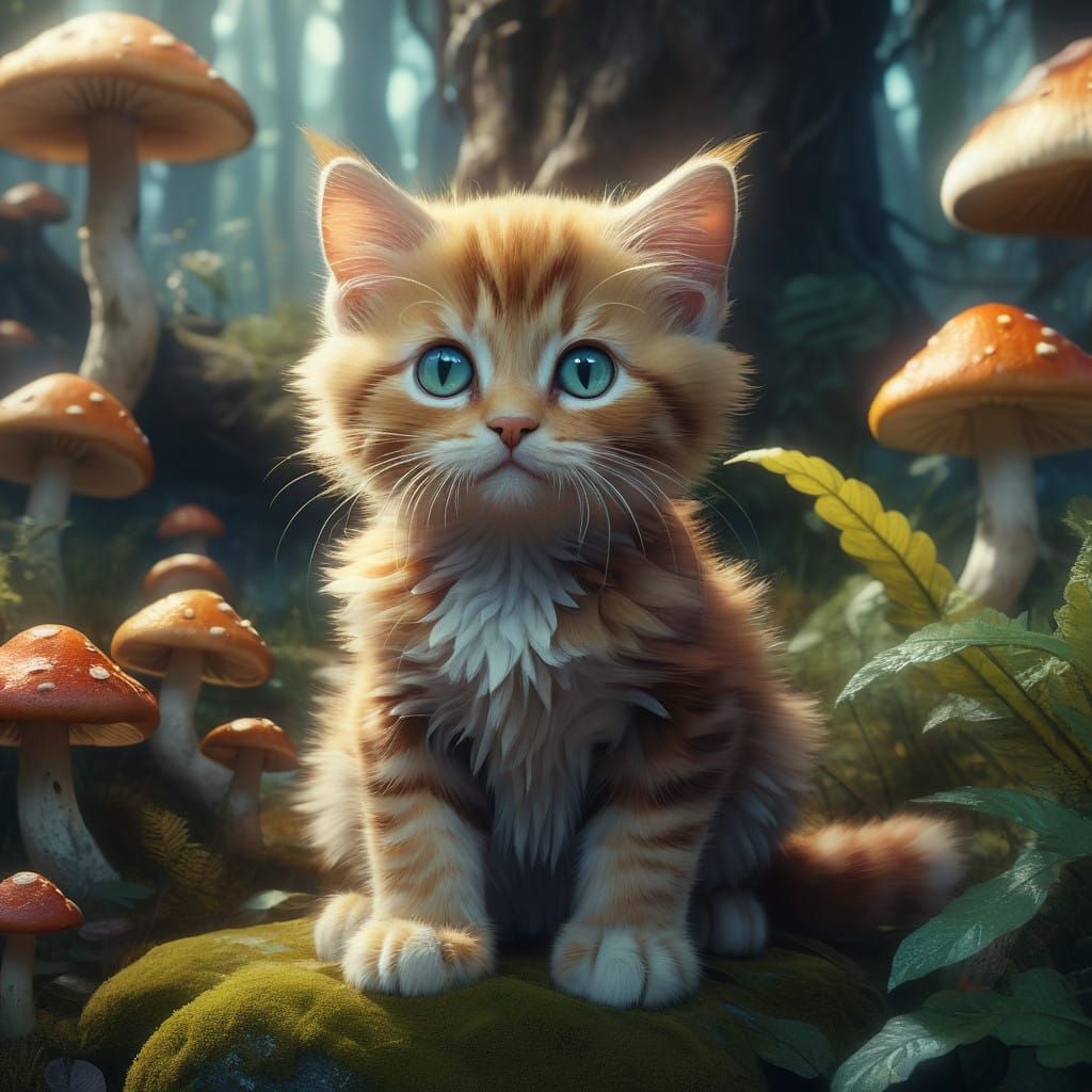 Whimsical Kitten in a Mystical Realm