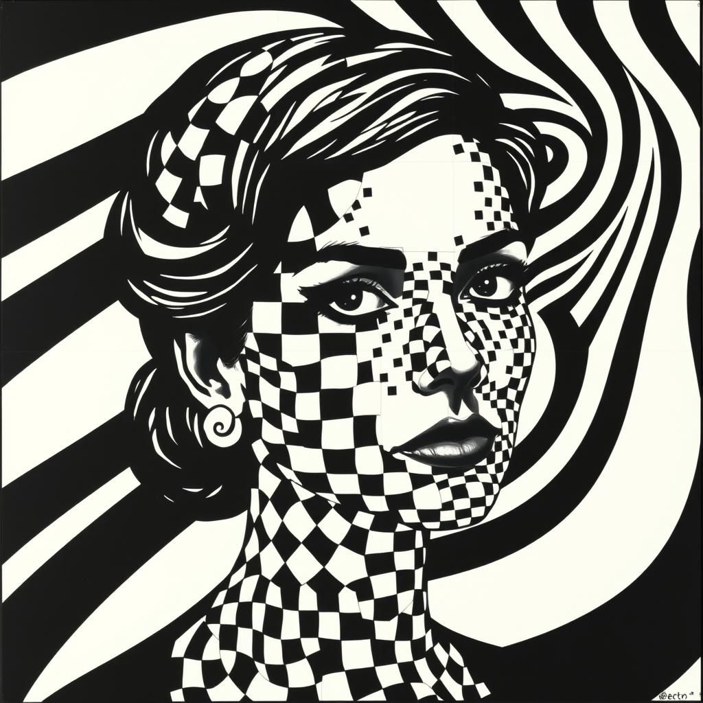 Op-Art Portrait of a Lady in Black and White