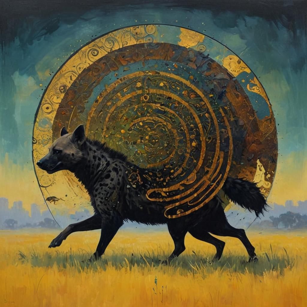 <lora:Cicada Song V2:1.0> Abstract painting of a hyena verre...