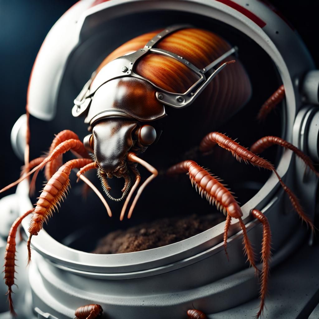 Astronaut Helmet Reveals Cockroach: Photorealistic Horror