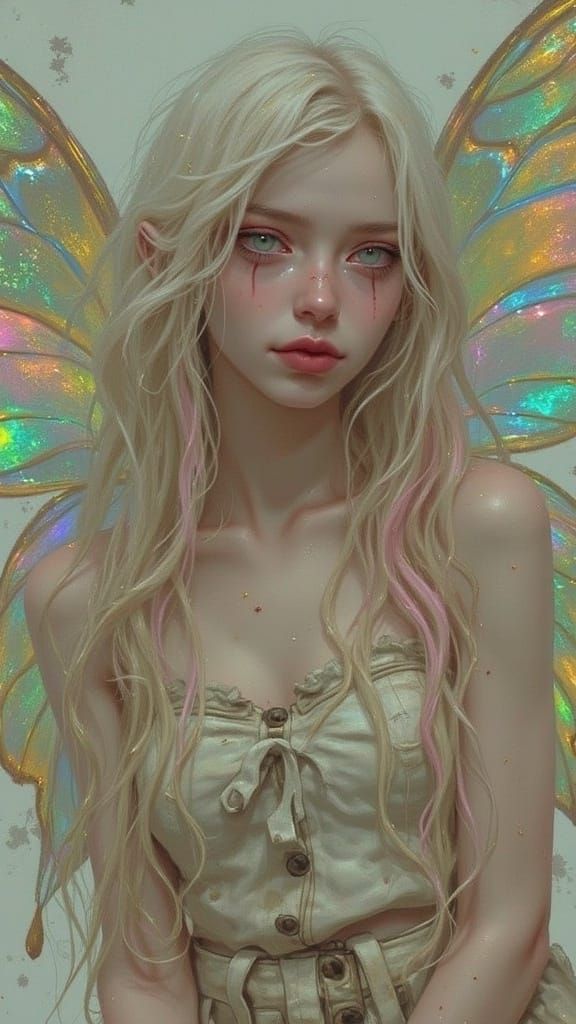Young Woman with Butterfly Wings in Fairytale Style