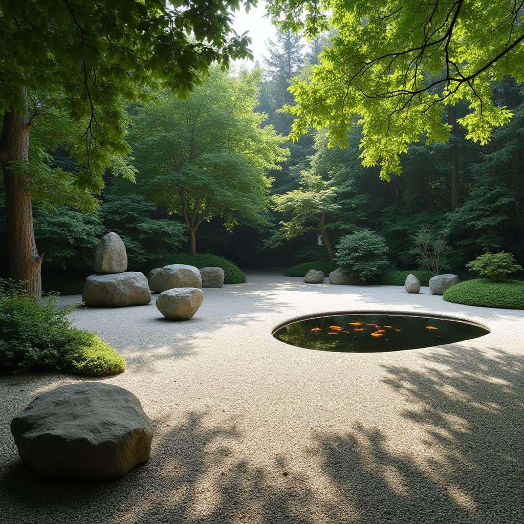 Zen Garden with Koi Pond in Minimalist Style