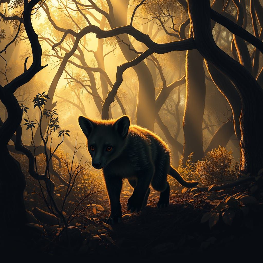 Moonlit Thylacine in Australian Bush