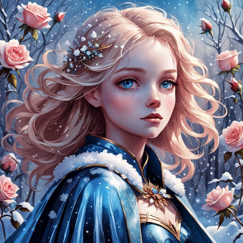 Winter Fairy Portrait with Pink Eyes in Fantasy Art