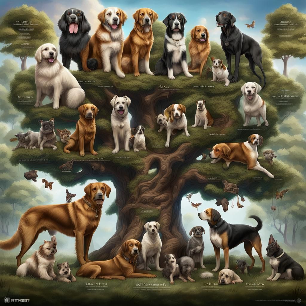 Dog Breed Family Tree: Detailed Digital Illustration