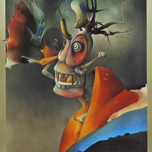 Surreal Robot in Gouache, Watercolor Style