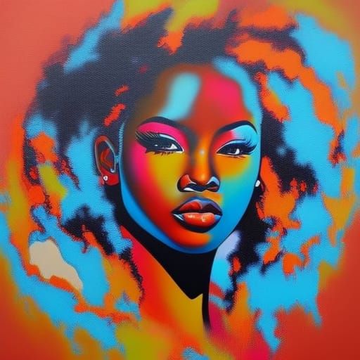 Colorful Graffiti Art of an African American Girl