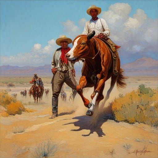 Bulls in Oil Painting Style of James Gurney