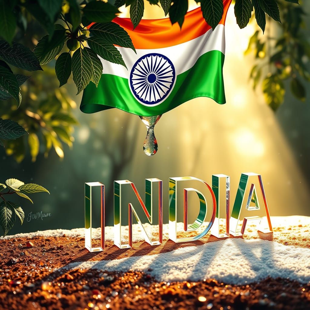 Indian Flag in Crystal Glass with 'I Love INDIA' in 3D