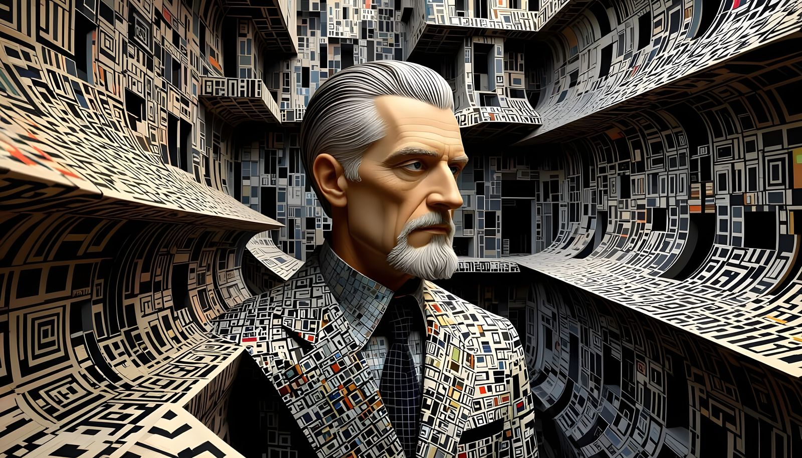 Infinite Op-Art Cityscape with Kaleidoscopic Recursion