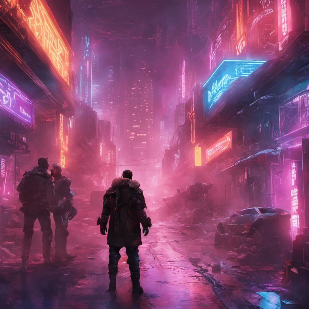Ice and Fire Elementals Clash in Cyberpunk City