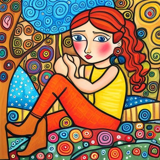 Peter Pan in Forest, Folk Art Style