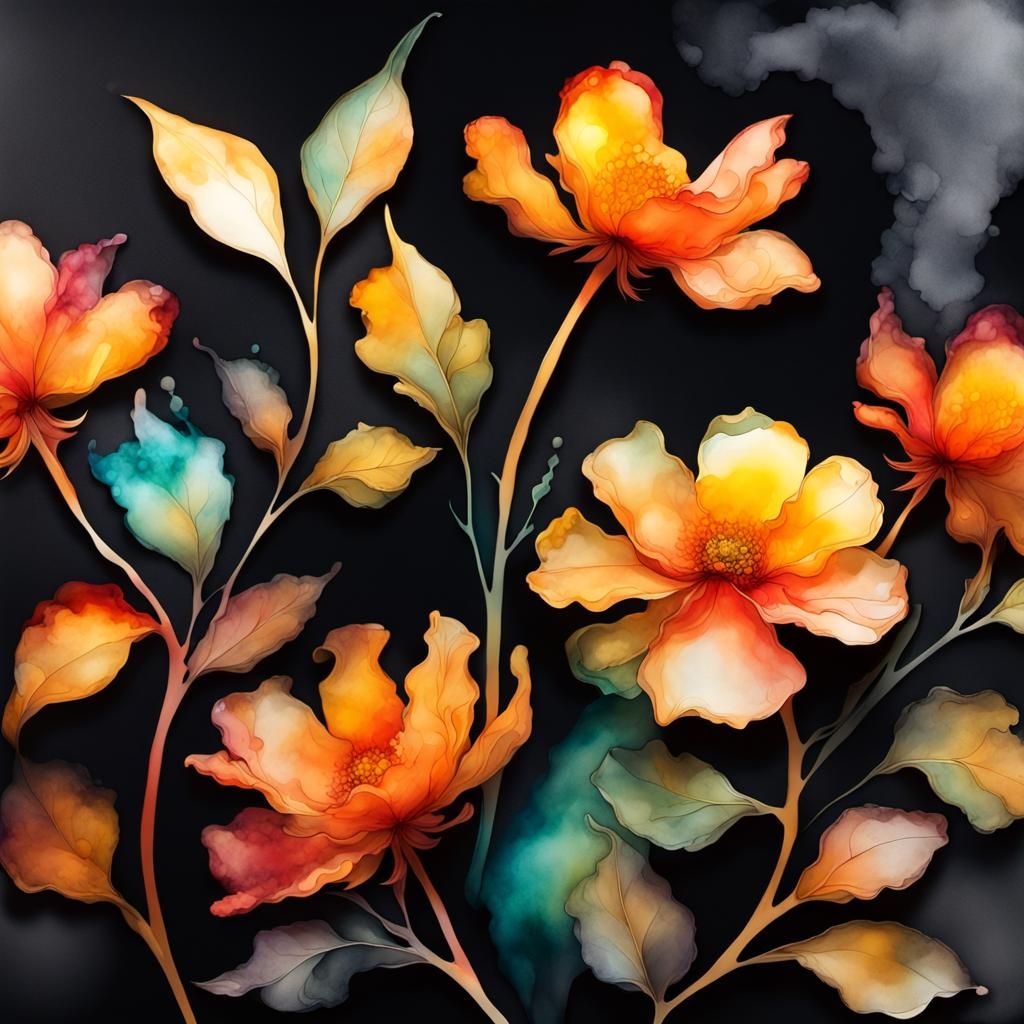 Sunglow Flower in Alcohol Ink Wash Style