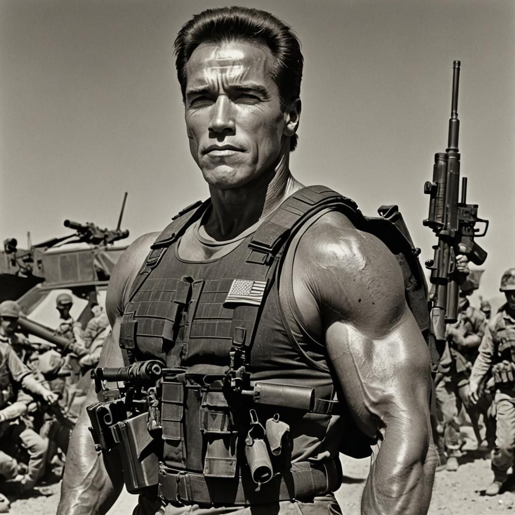 Arnold Schwarzenegger as Soldier with Machine Guns