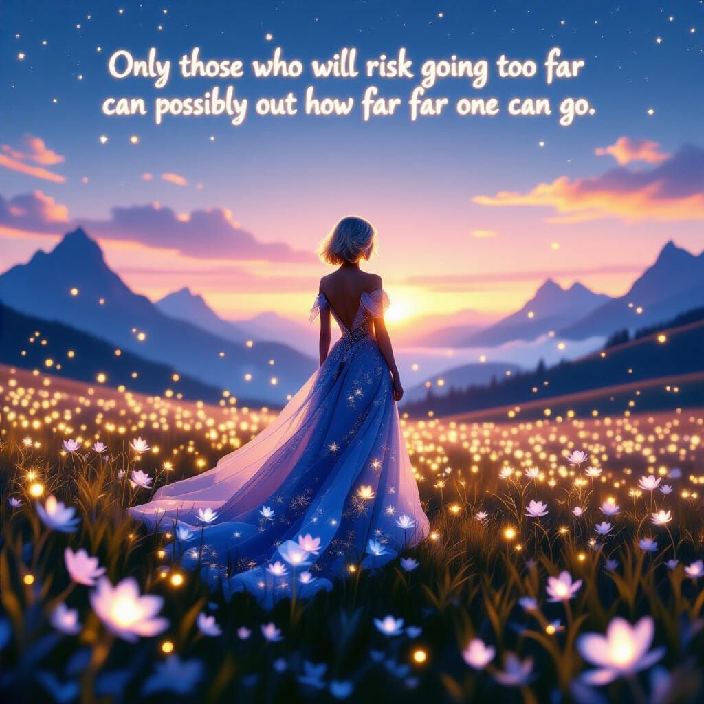 Aija's Courageous Ascent in a Luminous Meadow