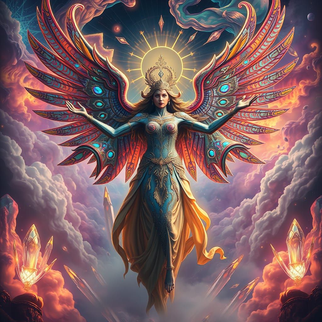 Divine Angel in Vibrant Lemurian Garments with Four Arms
