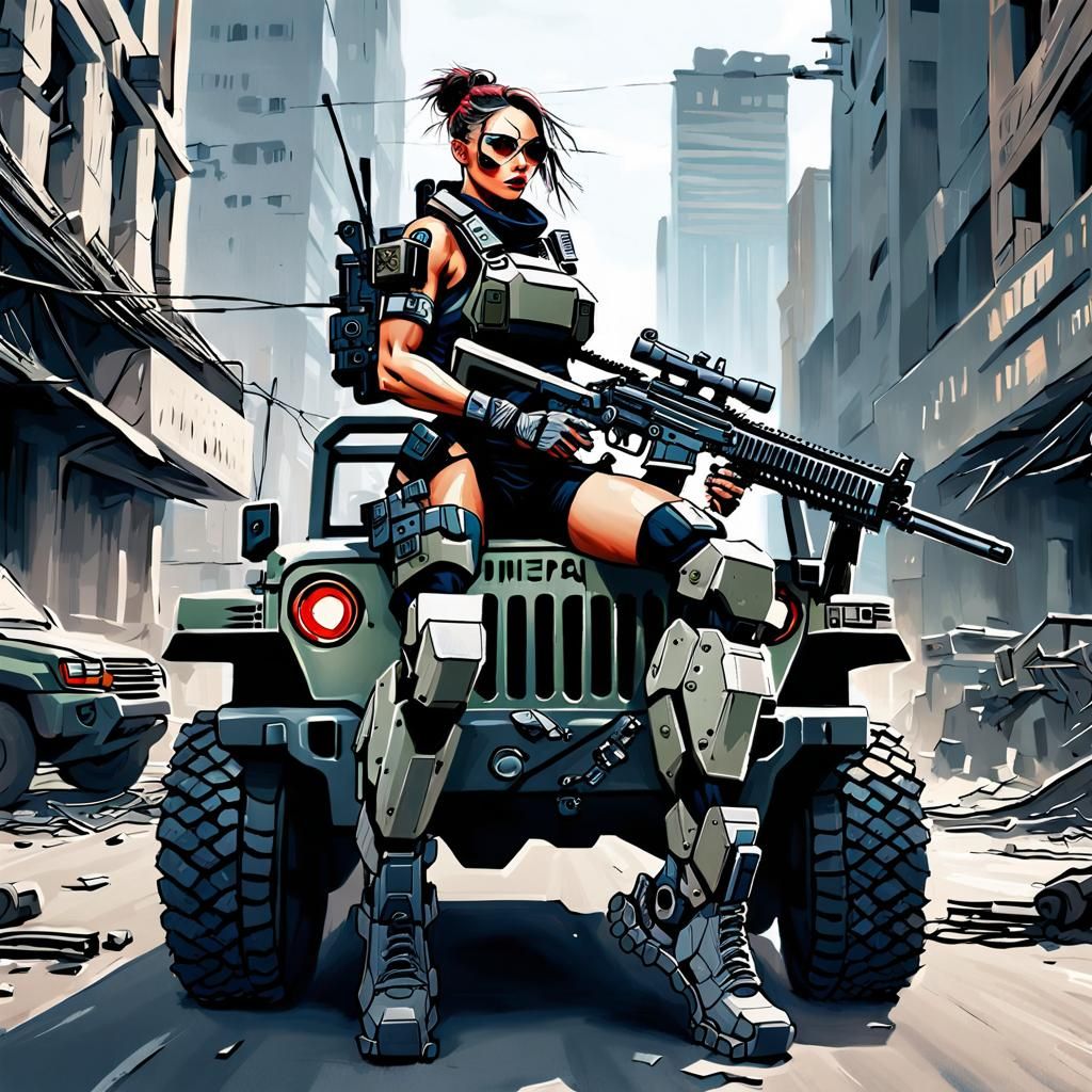 Cyberpunk Soldier in Riot with Machine Gun