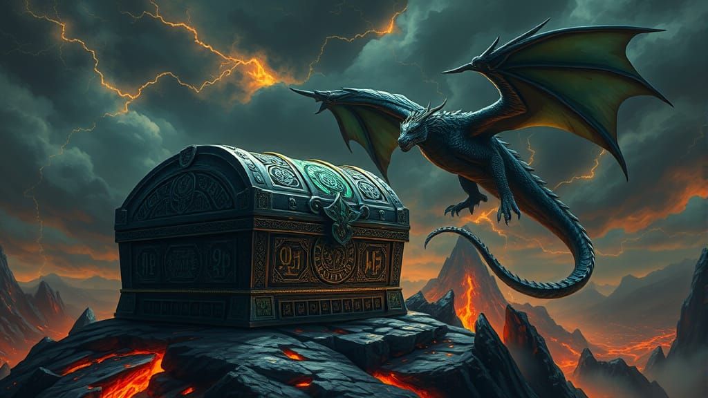 Dragon Guarding Obsidian Treasure Chest