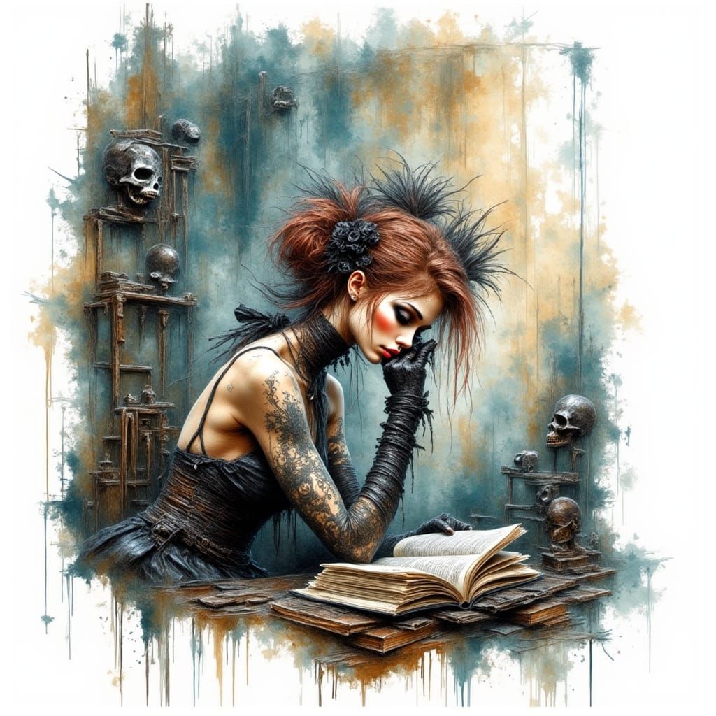 Elegant Redhead in a Vintage Library Setting