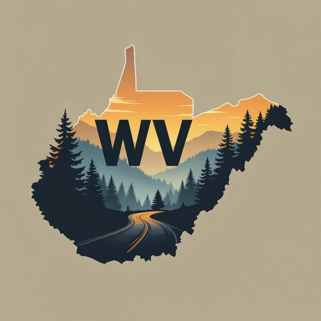 WV Logo Silhouette Filled With Misty Appalachian Forest
