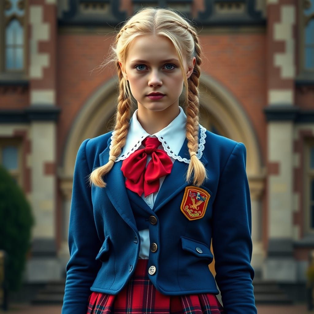 Young Woman in School Uniform Digital Matte Painting