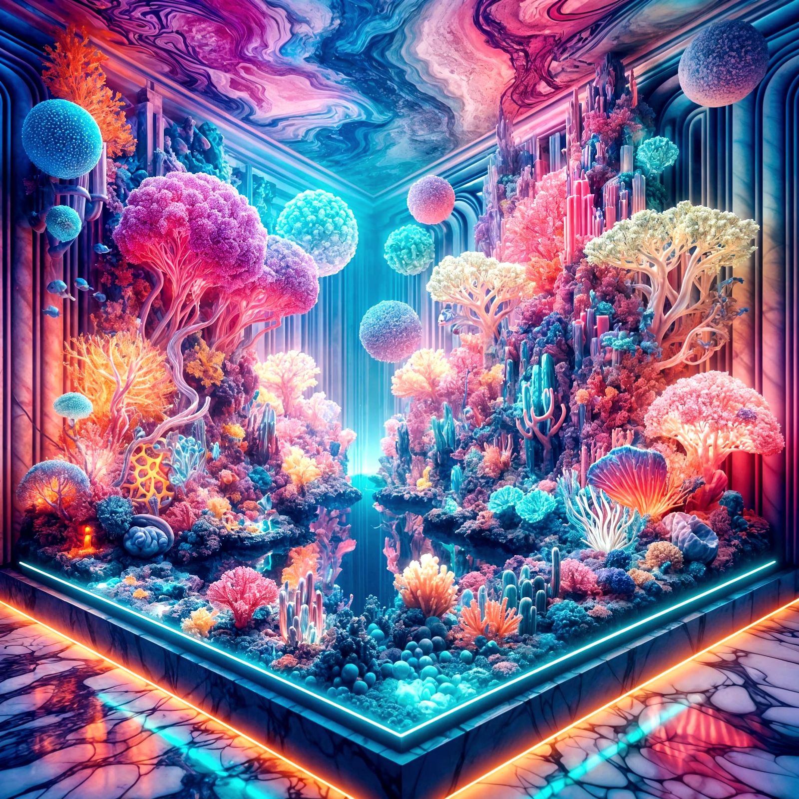 Vibrant Coral Reef with Retro-Futuristic Elements