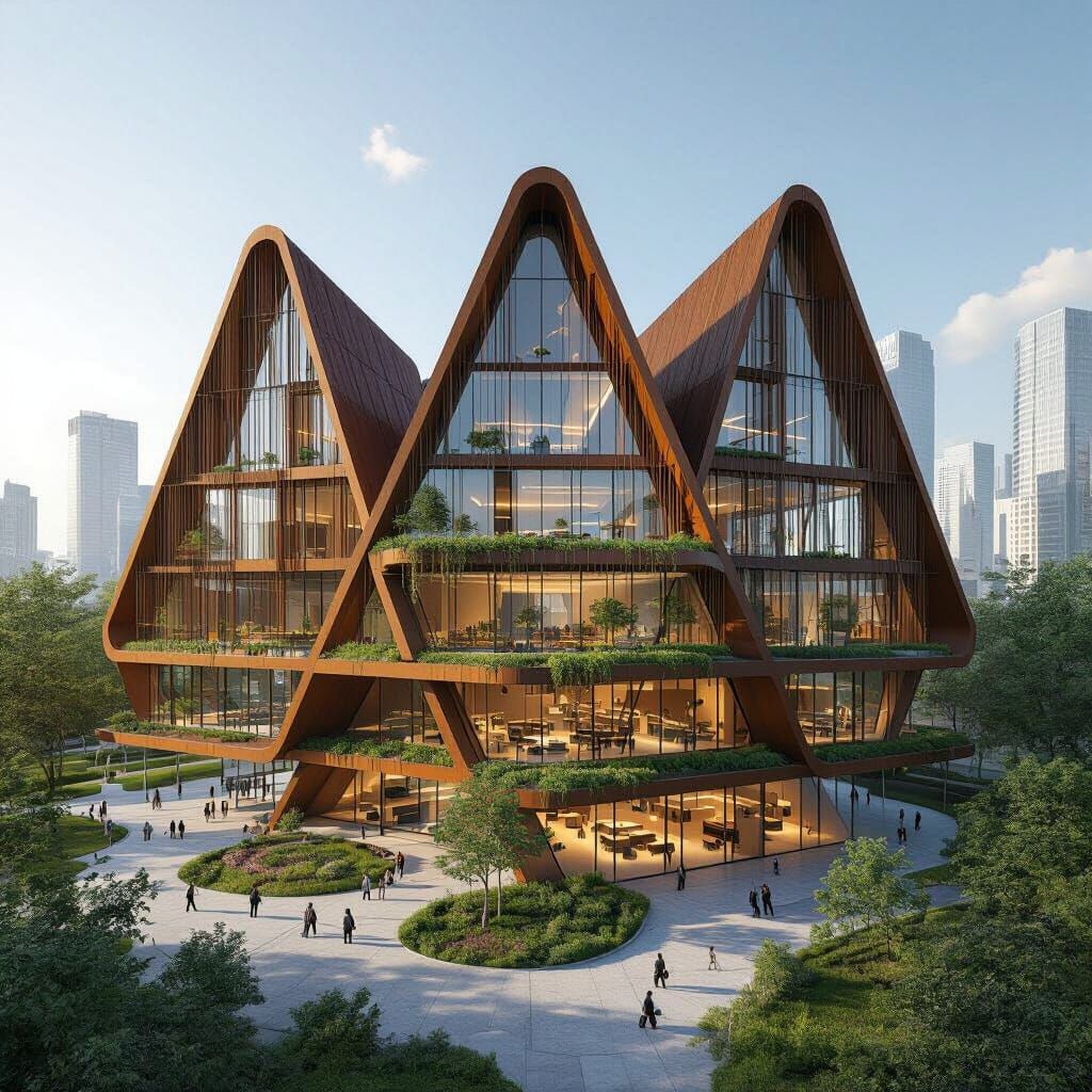 Futuristic Pyramid Primary School with Vertical Gardens