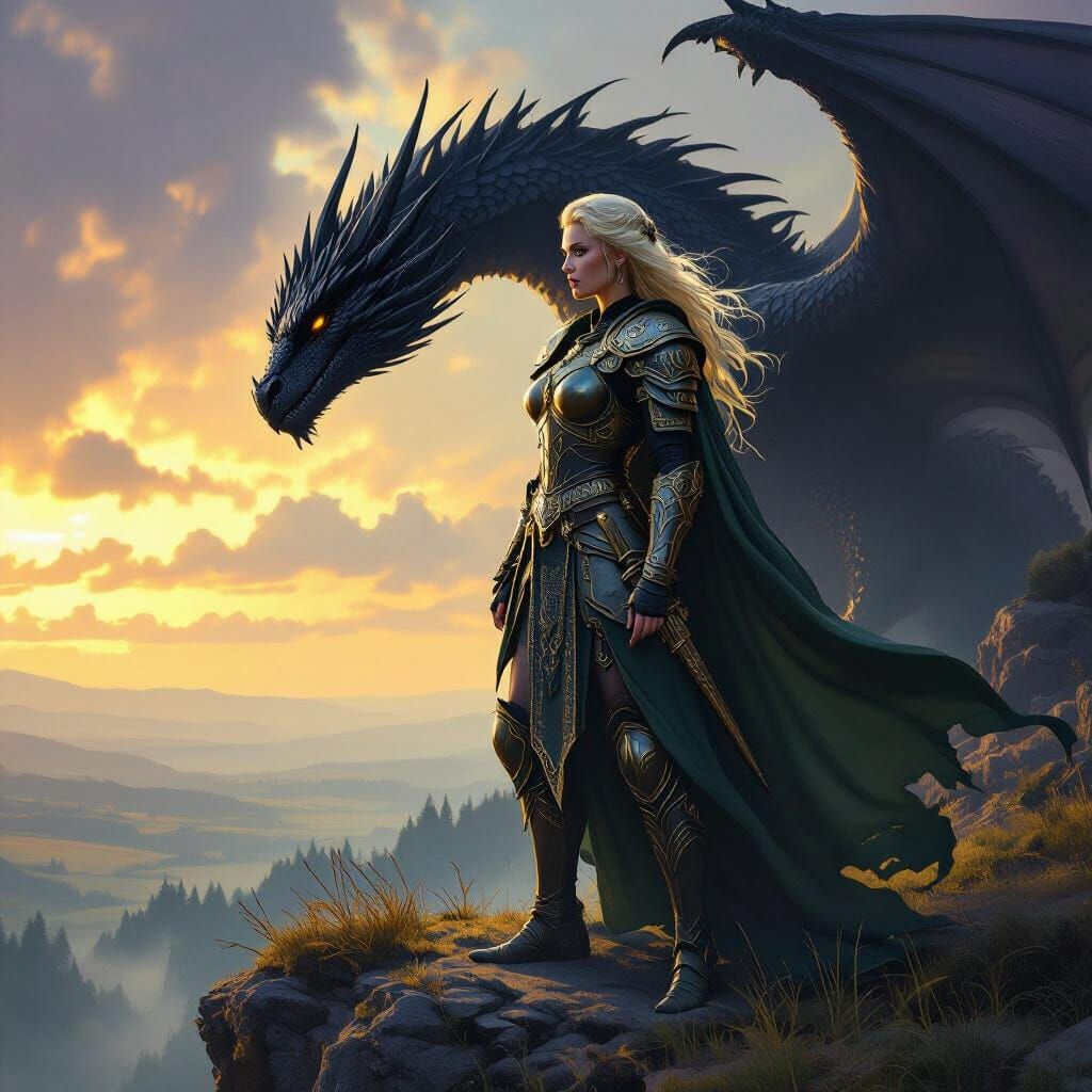 Celtic Queen and Dragon Overlook Ancient Forest