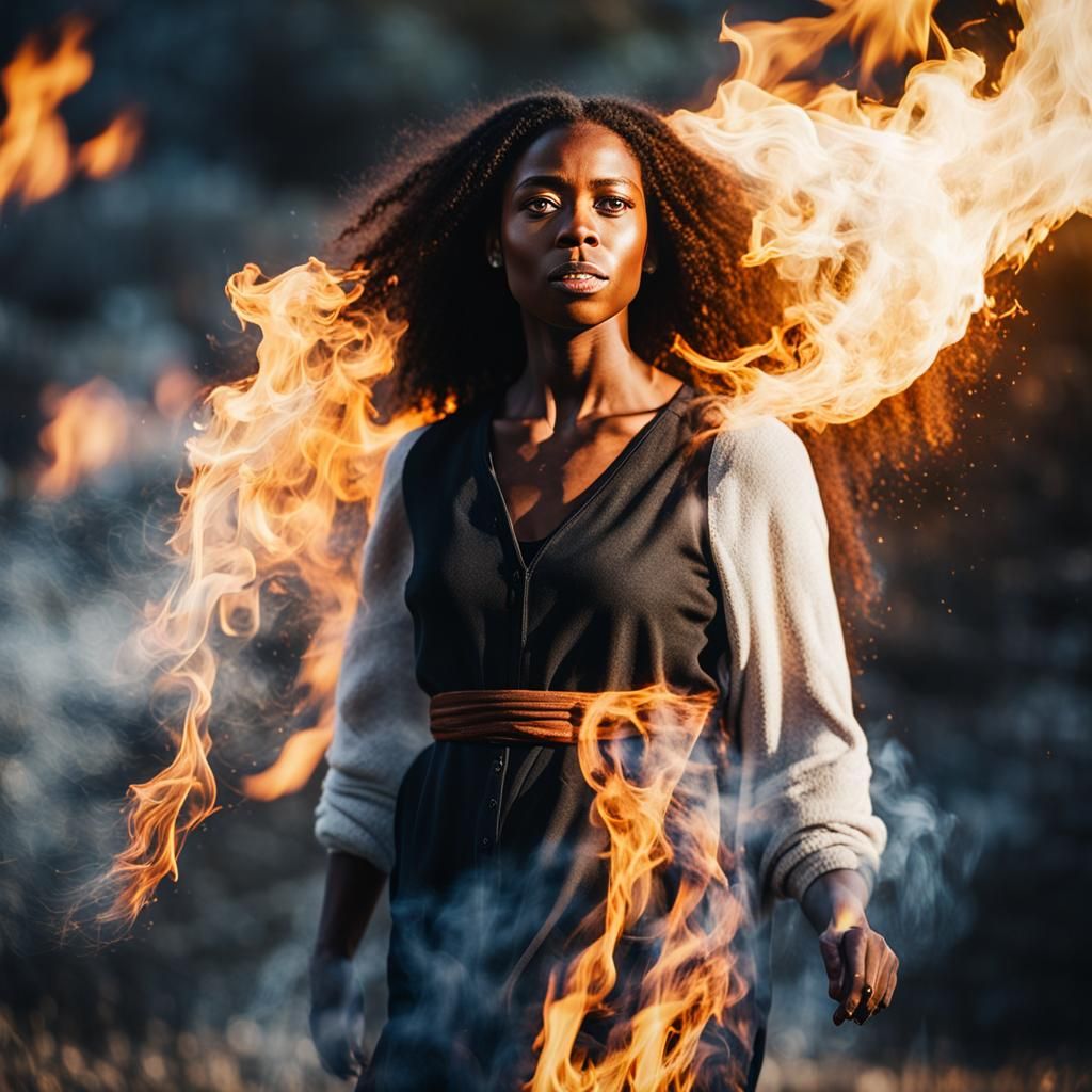 Fiery Portrait of a Woman in a Desolate Landscape