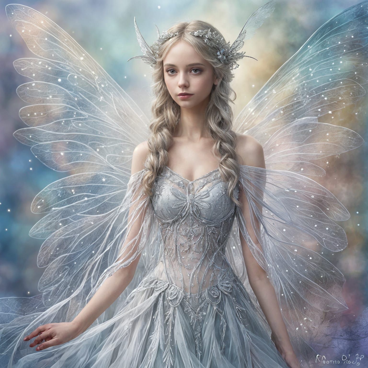 Ethereal Fairy with Silver Lace Wings