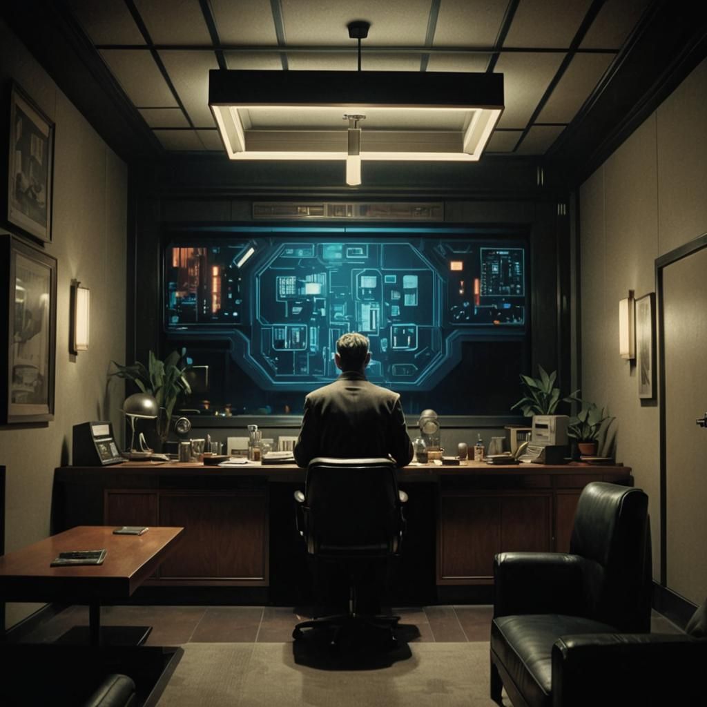 Cyberpunk Futures Trader in Noir Film Still