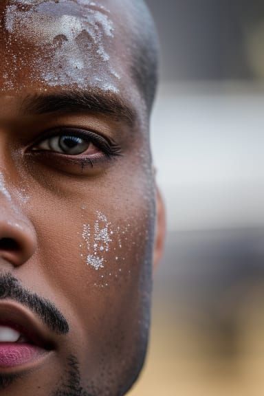 Close-Up Portrait of a Man with Water Droplets