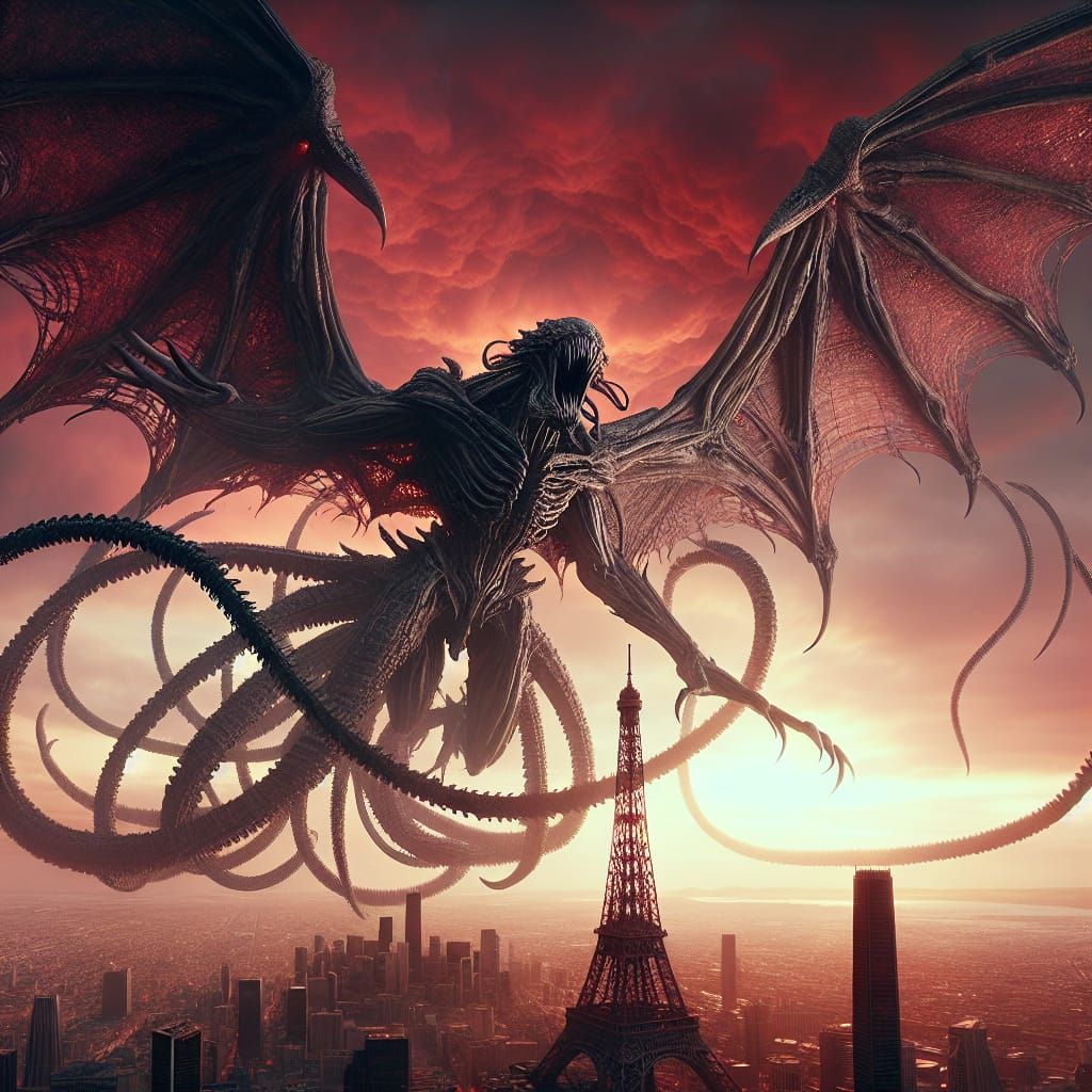 Colossal Kraken Envelops Eiffel Tower in Sci-Fi Horror