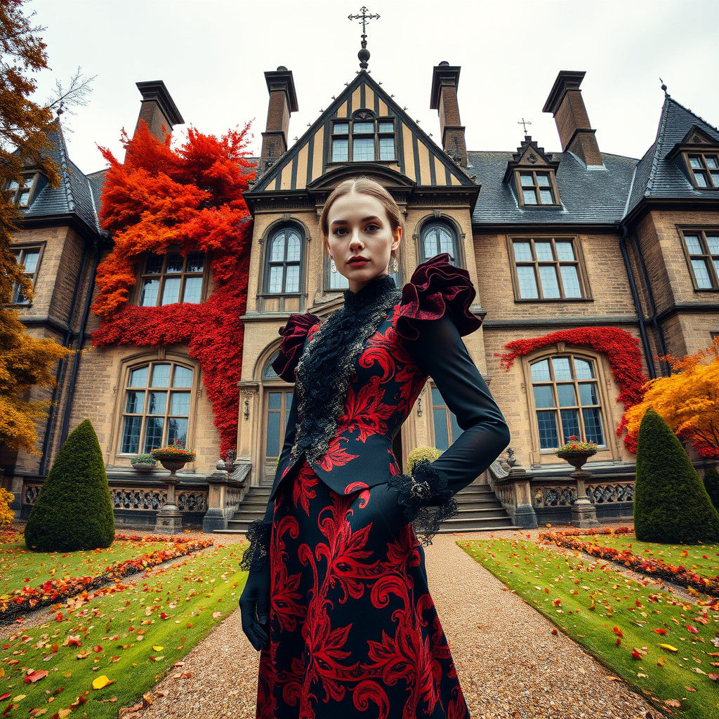 Elegant Model in Opulent Autumn-Winter Ensemble
