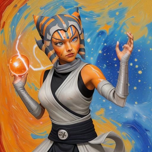 Ahsoka as Naruto with Galaxy Orb, Impressionist Painting