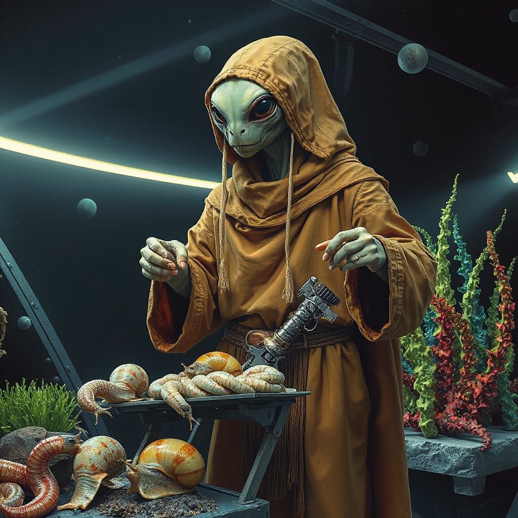 Extraterrestrial Market Scene in Hyperrealistic Splash Art