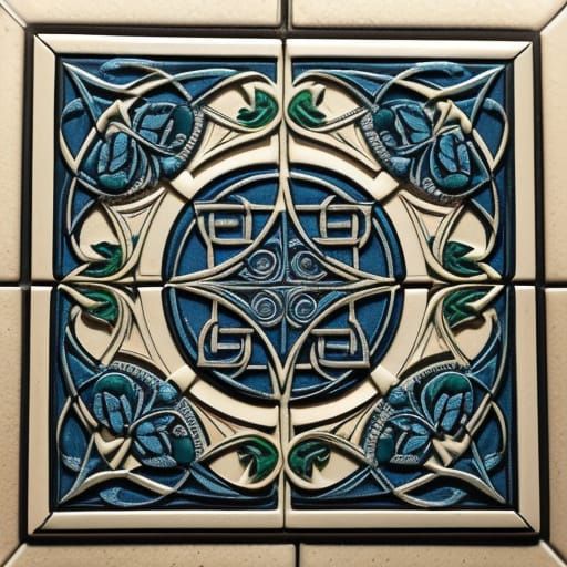 Intricately Designed Celtic Fabric Tile with Ornate Crosses ...