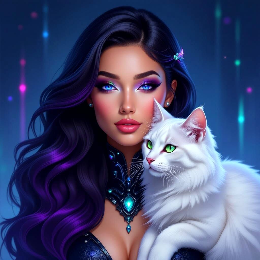 Cybernetic Woman with Flowing Hair in VR City